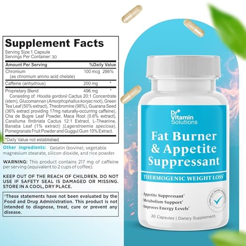 Fat Burner and Appetite Suppressant - Thermogenic Metabolism Booster - 30/60 Capsules