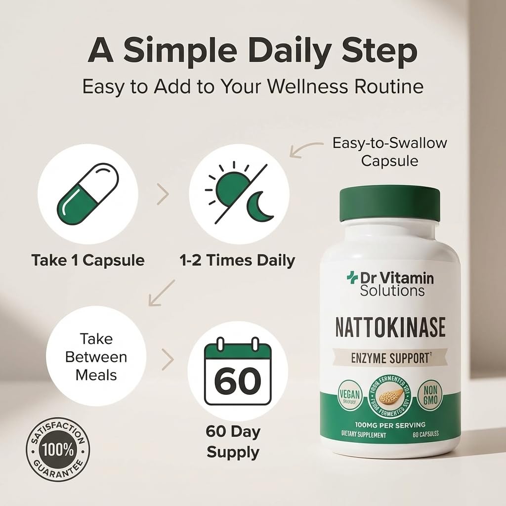 DR VITAMIN SOLUTIONS Nattokinase 2,000 FU (100 mg) – Systemic Enzyme Support – from Fermented Soy (Natto) – Vegan Friendly, Non‑GMO – 60 Veggie Capsules