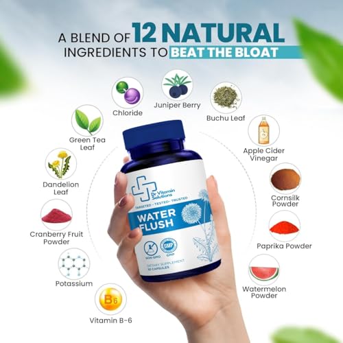 Diuretic Water Pills - Water Flush - Debloating for Women and Men, Relief from Swelling, Water Retention - Green Tea, Dandelion Leaf and Cranberry Powder Detox