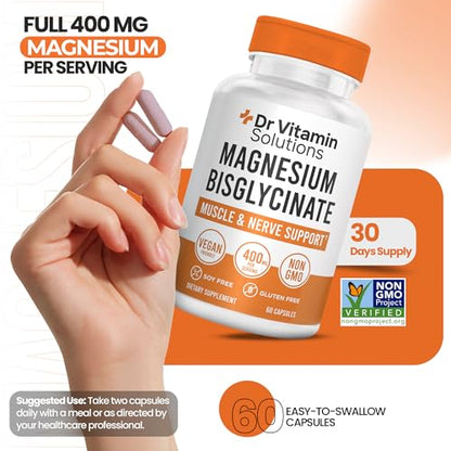 Magnesium Glycinate 400mg (Buffered Magnesium Bisglycinate Chelate) | Albion® Chelated Magnesium for Muscle & Nerve Support + Calm | High Absorption, Gentle on Stomach