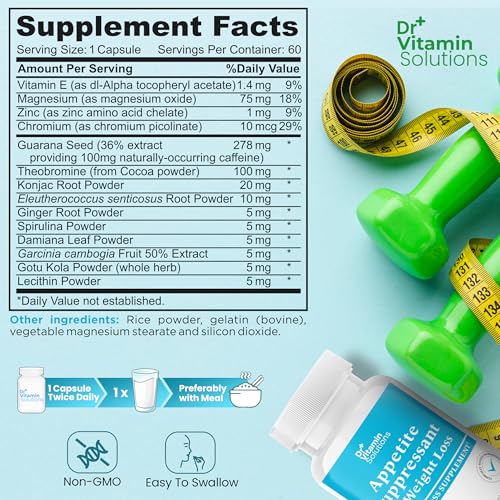 DR VITAMIN SOLUTIONS Appetite Suppressant for Weight Loss - Pills for Women w/Garcinia, Ginger Root, Guarana - Fat Burners, Metabolism Booster for Women & Men