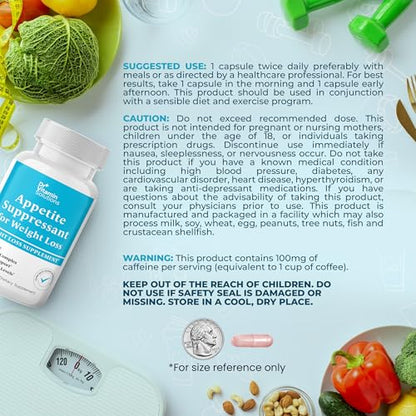 DR VITAMIN SOLUTIONS Appetite Suppressant for Weight Loss - Pills for Women w/Garcinia, Ginger Root, Guarana - Fat Burners, Metabolism Booster for Women & Men