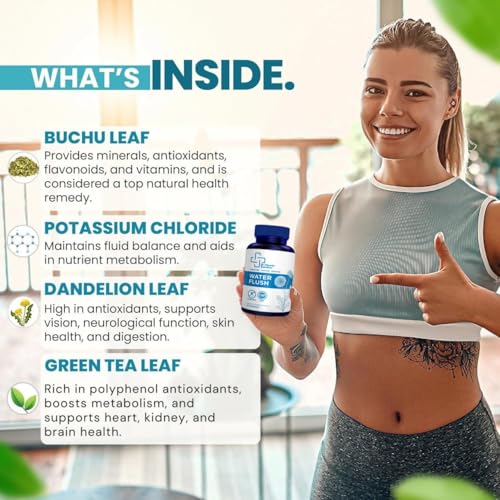 Diuretic Water Pills - Water Flush - Debloating for Women and Men, Relief from Swelling, Water Retention - Green Tea, Dandelion Leaf and Cranberry Powder Detox