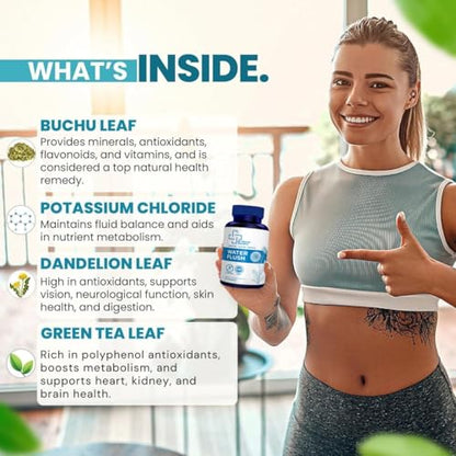 Diuretic Water Pills - Water Flush - Debloating for Women and Men, Relief from Swelling, Water Retention - Green Tea, Dandelion Leaf and Cranberry Powder Detox