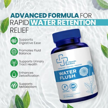 Diuretic Water Pills - Water Flush - Debloating for Women and Men, Relief from Swelling, Water Retention - Green Tea, Dandelion Leaf and Cranberry Powder Detox