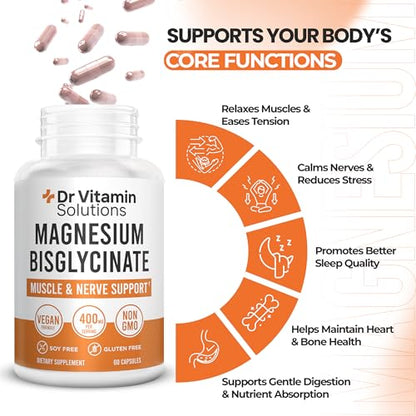 Magnesium Glycinate 400mg (Buffered Magnesium Bisglycinate Chelate) | Albion® Chelated Magnesium for Muscle & Nerve Support + Calm | High Absorption, Gentle on Stomach