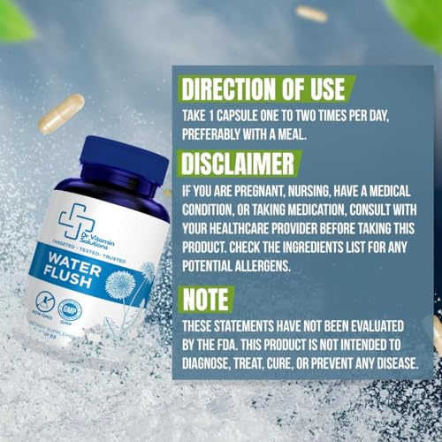 Diuretic Water Pills - Water Flush - Debloating for Women and Men, Relief from Swelling, Water Retention - Green Tea, Dandelion Leaf and Cranberry Powder Detox