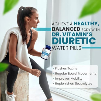 Diuretic Water Pills - Water Flush - Debloating for Women and Men, Relief from Swelling, Water Retention - Green Tea, Dandelion Leaf and Cranberry Powder Detox