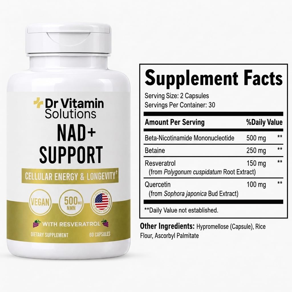 NAD+ Supplement 500mg NMN with Trans-Resveratrol, Quercetin & Betaine TMG
