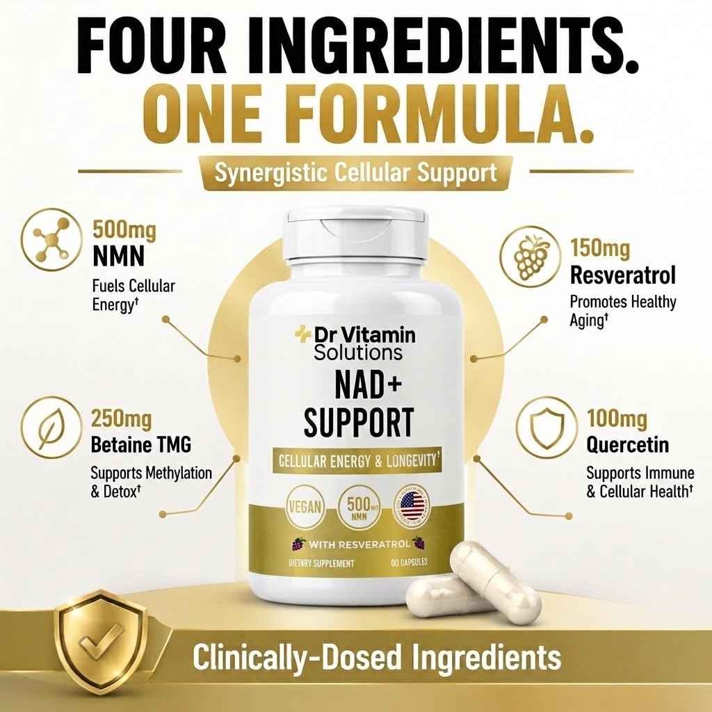 NAD+ Supplement 500mg NMN with Trans-Resveratrol, Quercetin & Betaine TMG