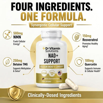 NAD+ Supplement 500mg NMN with Trans-Resveratrol, Quercetin & Betaine TMG