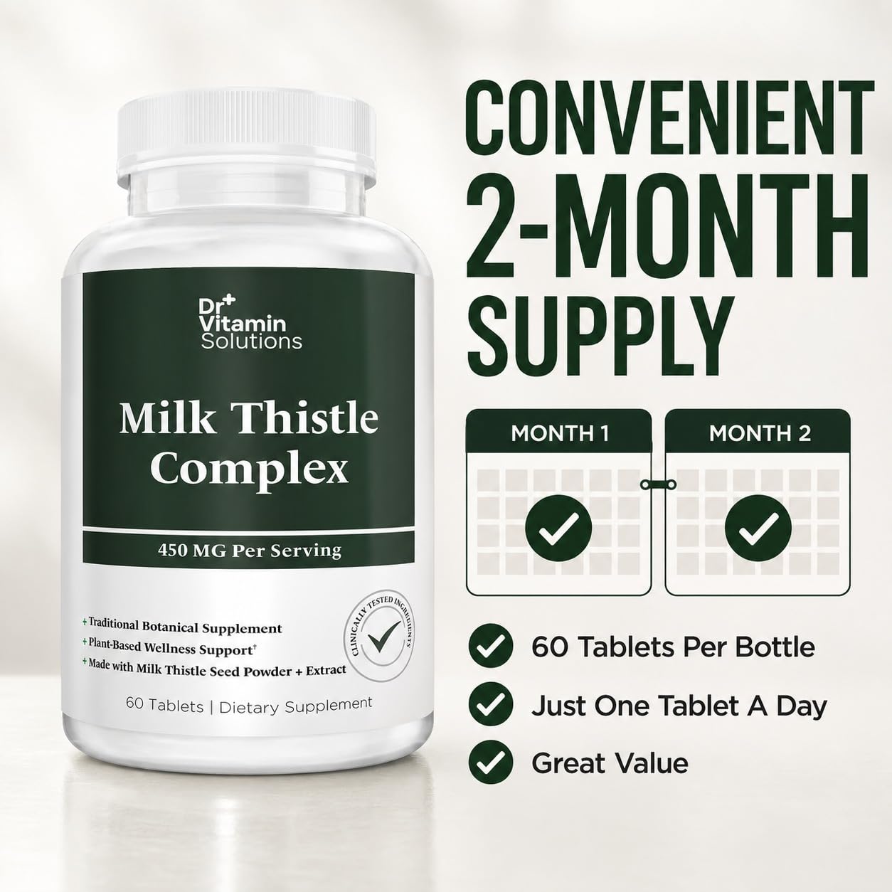 DR Vitamin Milk Thistle Complex 450 mg – 175 mg Standardized Milk Thistle Extract Plus 275 mg Milk Thistle Powder – Herbal Supplement – Non-GMO – 60 Tablets