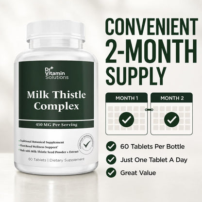 DR Vitamin Milk Thistle Complex 450 mg – 175 mg Standardized Milk Thistle Extract Plus 275 mg Milk Thistle Powder – Herbal Supplement – Non-GMO – 60 Tablets