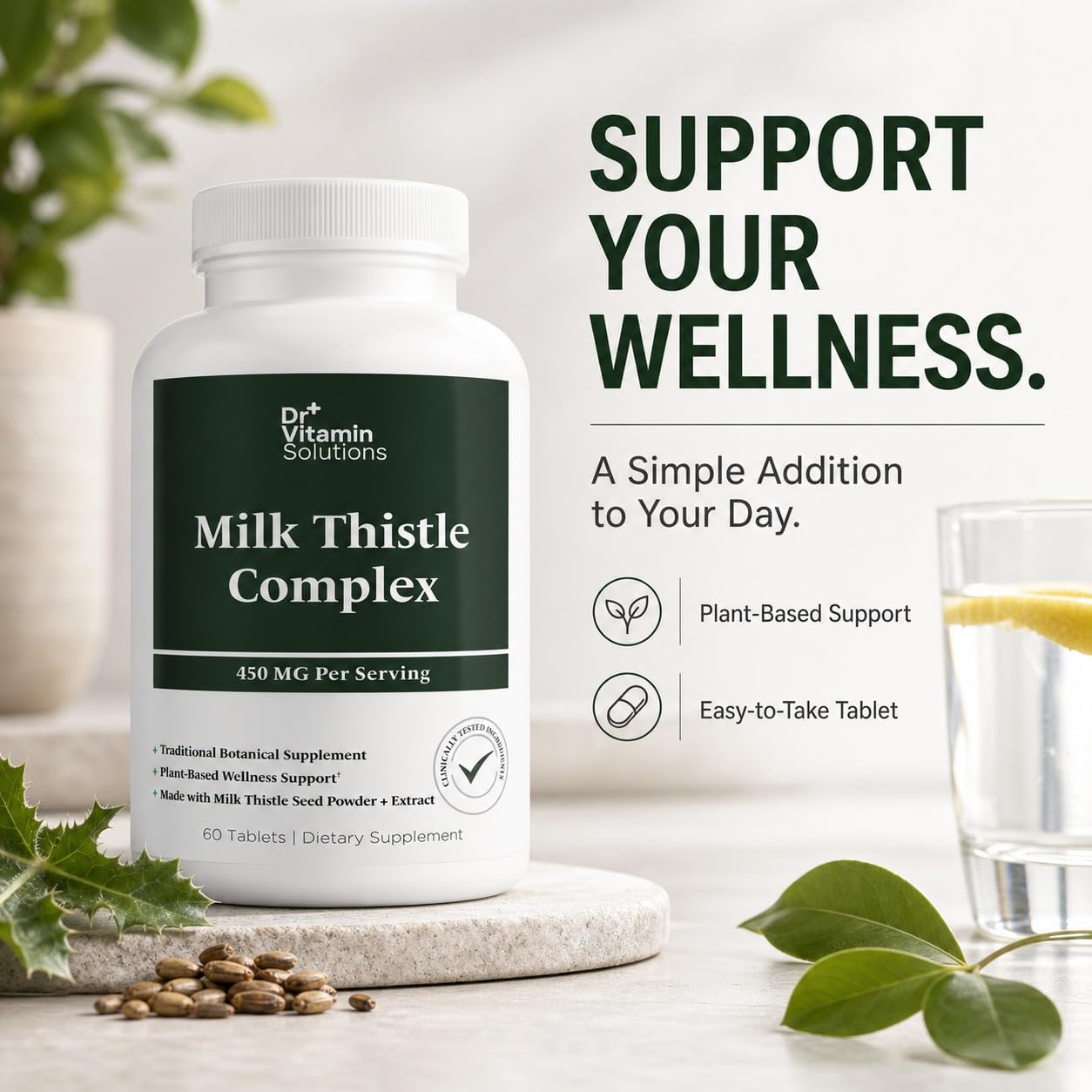 DR Vitamin Milk Thistle Complex 450 mg – 175 mg Standardized Milk Thistle Extract Plus 275 mg Milk Thistle Powder – Herbal Supplement – Non-GMO – 60 Tablets