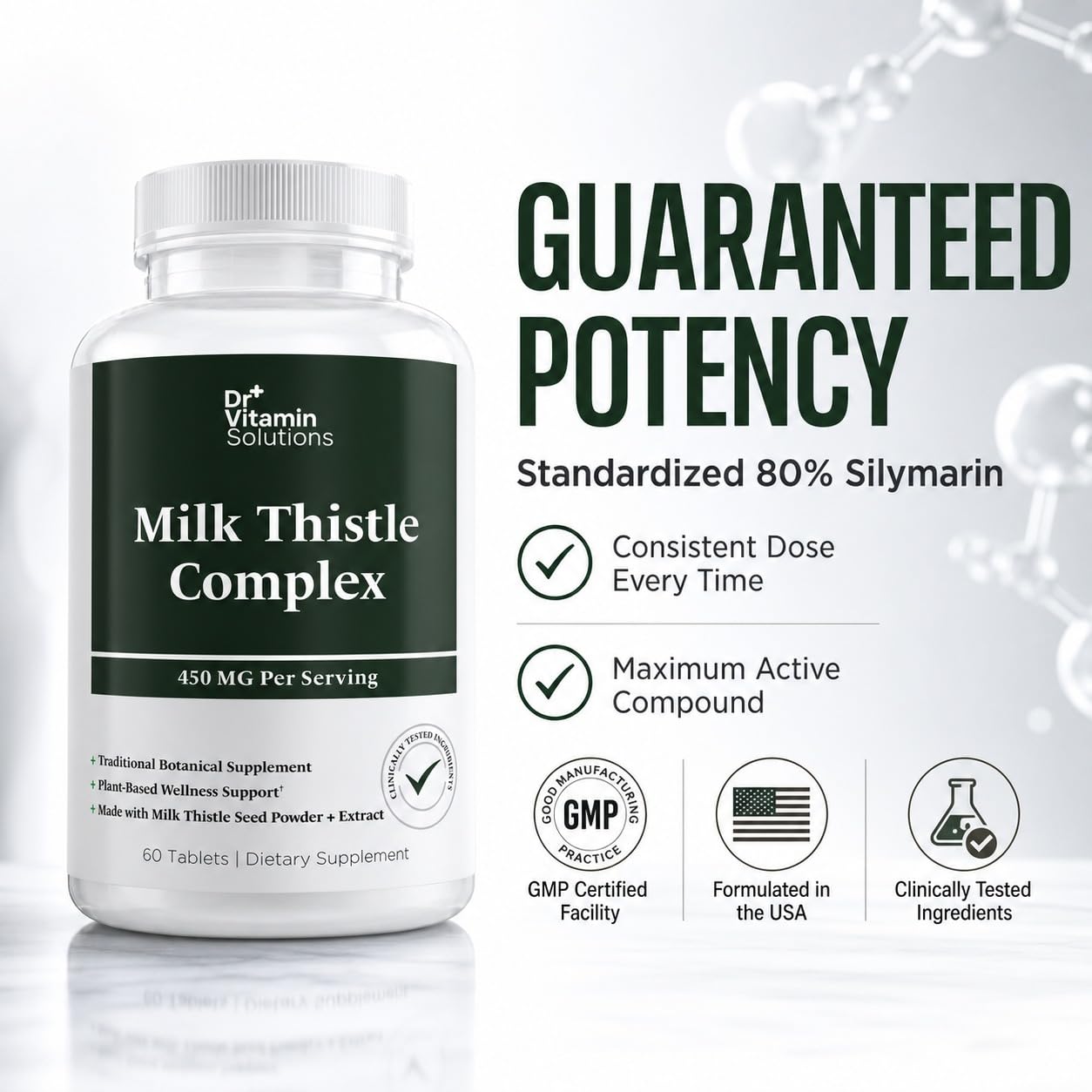 DR Vitamin Milk Thistle Complex 450 mg – 175 mg Standardized Milk Thistle Extract Plus 275 mg Milk Thistle Powder – Herbal Supplement – Non-GMO – 60 Tablets