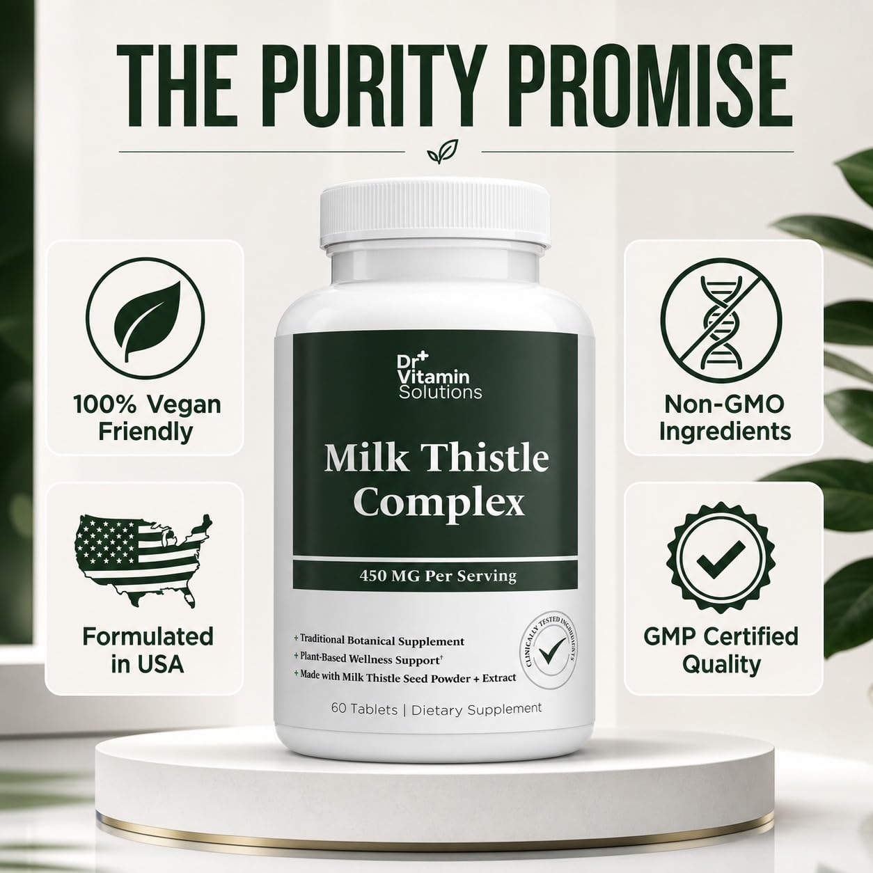 DR Vitamin Milk Thistle Complex 450 mg – 175 mg Standardized Milk Thistle Extract Plus 275 mg Milk Thistle Powder – Herbal Supplement – Non-GMO – 60 Tablets