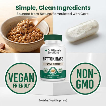 DR VITAMIN SOLUTIONS Nattokinase 2,000 FU (100 mg) – Systemic Enzyme Support – from Fermented Soy (Natto) – Vegan Friendly, Non‑GMO – 60 Veggie Capsules