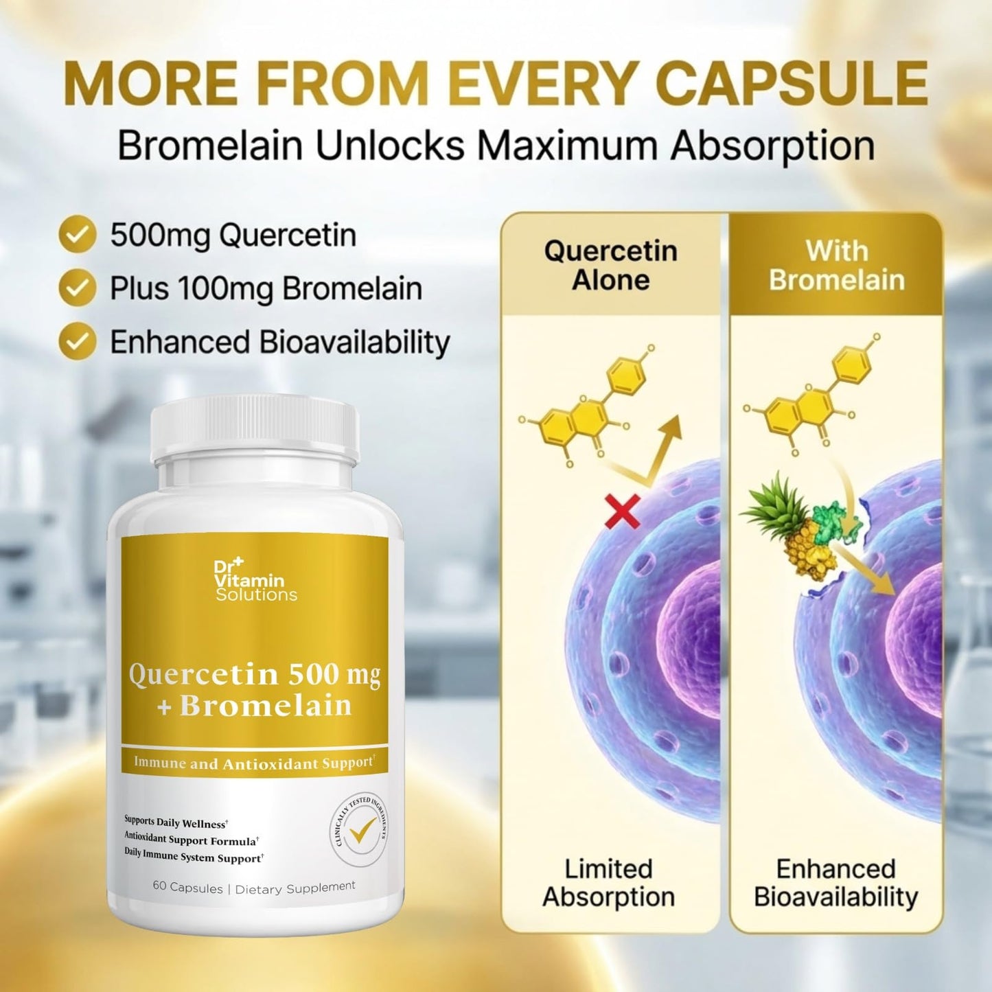 Dr Vitamin Quercetin 500mg with Bromelain, 60 Vegetable Capsules