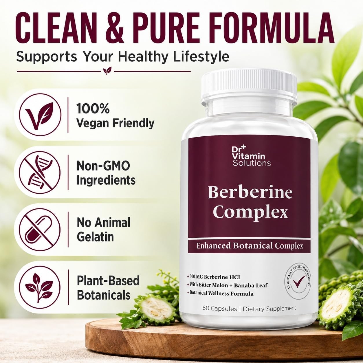 DR Vitamin Berberine Complex – 500 mg Berberine HCl with Bitter Melon & Banaba Leaf Extract – Non-GMO Vegan Supplement – 60 Vegetable Capsules