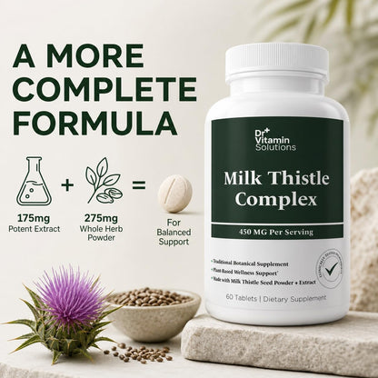 DR Vitamin Milk Thistle Complex 450 mg – 175 mg Standardized Milk Thistle Extract Plus 275 mg Milk Thistle Powder – Herbal Supplement – Non-GMO – 60 Tablets