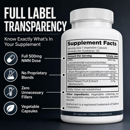 NMN Supplement 500mg with Resveratrol & TMG, NAD+ Precursor, 30 Capsules