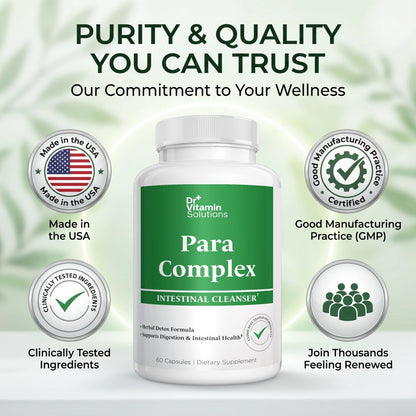 Para Complex Intestinal Cleanser – Wormwood, Black Walnut, Clove & Pau d'Arco Cleanse for Humans – Herbal Detox Formula with Garlic, Pumpkin Seed, Cranberry & Zinc, Non-GMO, 60 Capsules