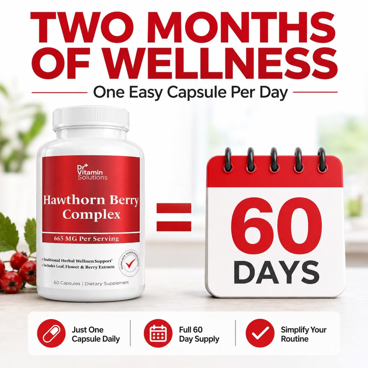 DR Vitamin Hawthorn Berry Complex 665 mg – Herbal Extract Supplement – Botanical Formula – Non-GMO – 60 Capsules