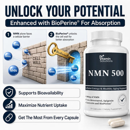 NMN Supplement 500mg with Resveratrol & TMG, NAD+ Precursor, 30 Capsules