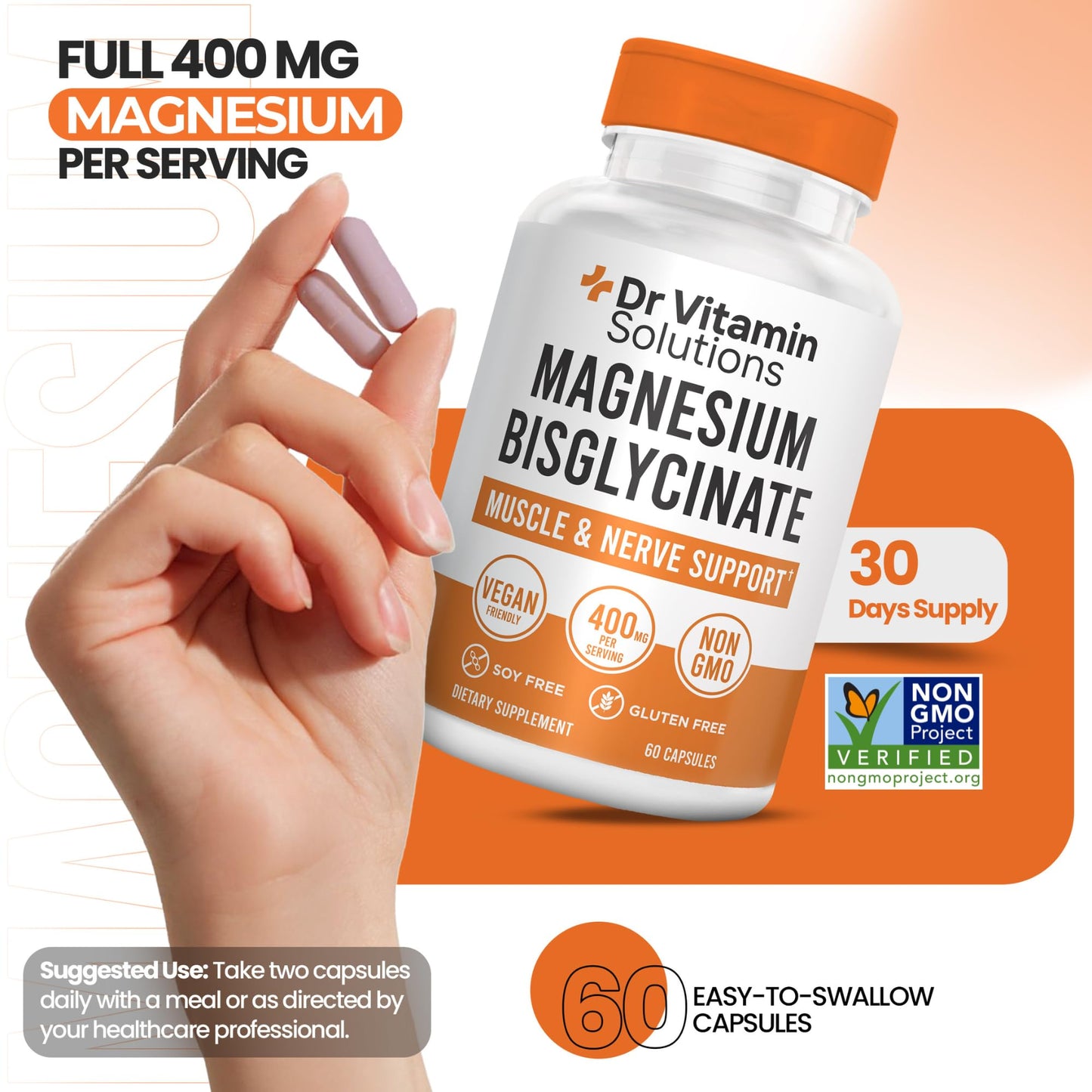 Magnesium Glycinate 400mg (Buffered Magnesium Bisglycinate Chelate) | Albion® Chelated Magnesium for Muscle & Nerve Support + Calm | High Absorption, Gentle on Stomach | 60 Vegan Capsules