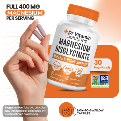 Magnesium Glycinate 400mg (Buffered Magnesium Bisglycinate Chelate) | Albion® Chelated Magnesium for Muscle & Nerve Support + Calm | High Absorption, Gentle on Stomach | 60 Vegan Capsules