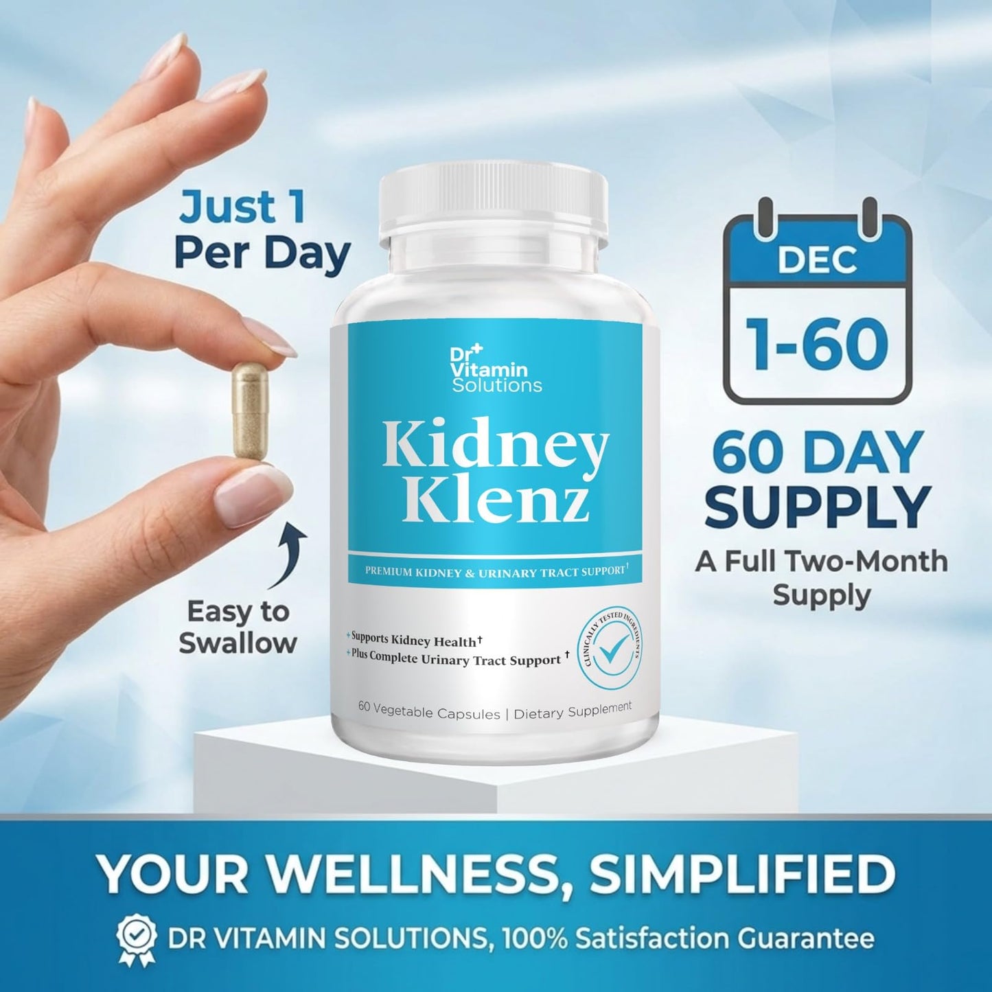 Dr Vitamin Kidney Klenz - Cranberry Extract + Herbal Blend - Kidney & Urinary Tract Support - 60 Vegetable Capsules - Non-GMO Herbal Supplement