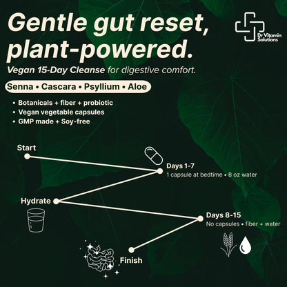 15 Day Cleanse – Natural Colon Detox & Digestive Support with Senna, Aloe Vera, Cascara Sagrada & Probiotics – Gentle, Vegan, 15-Day Cleansing Program