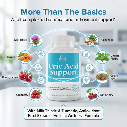 Dr Vitamin Uric Acid Support - Tart Cherry, Cranberry + Pomegranate - Urinary Tract Support - 60 Vegetarian Capsules
