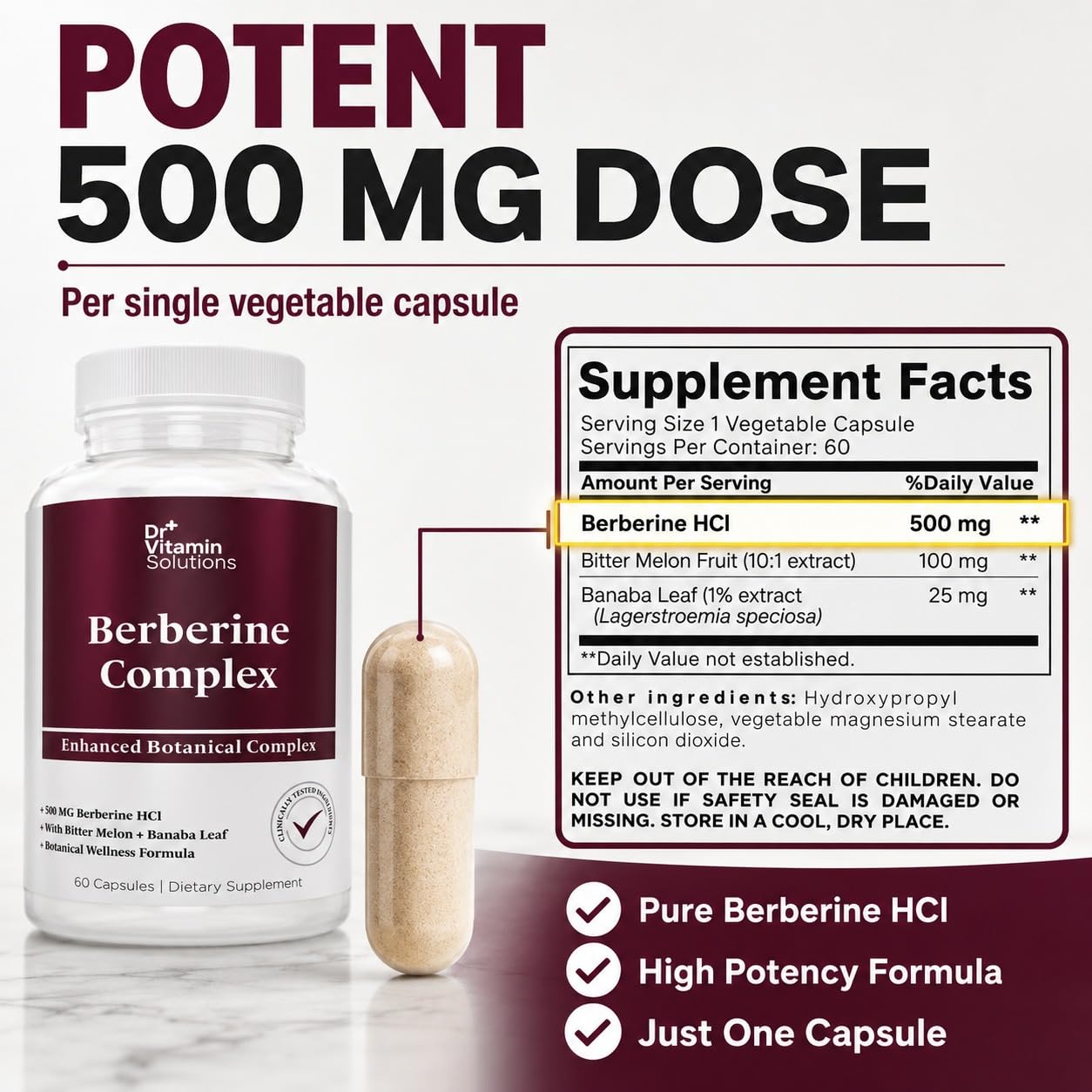 DR Vitamin Berberine Complex – 500 mg Berberine HCl with Bitter Melon & Banaba Leaf Extract – Non-GMO Vegan Supplement – 60 Vegetable Capsules
