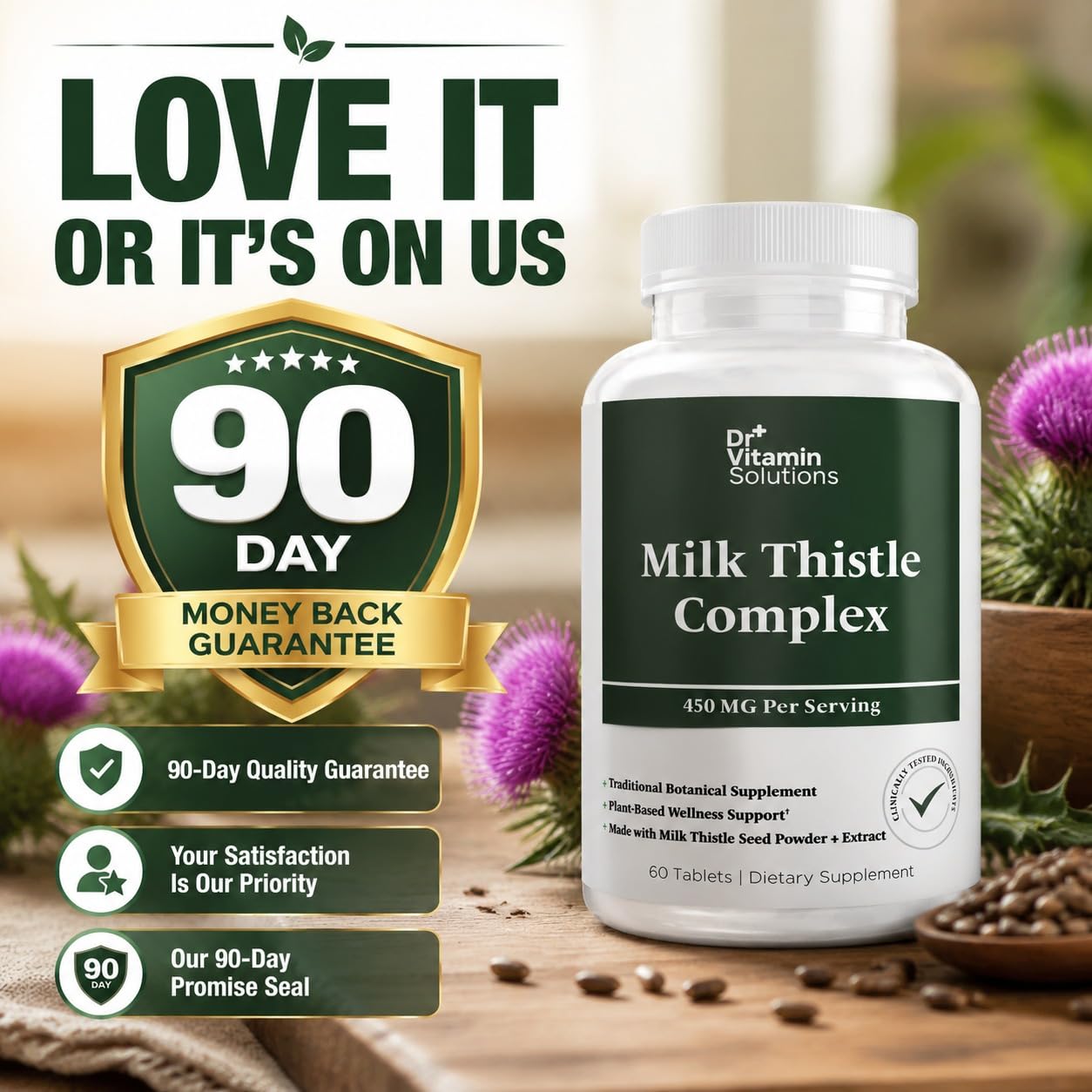 DR Vitamin Milk Thistle Complex 450 mg – 175 mg Standardized Milk Thistle Extract Plus 275 mg Milk Thistle Powder – Herbal Supplement – Non-GMO – 60 Tablets