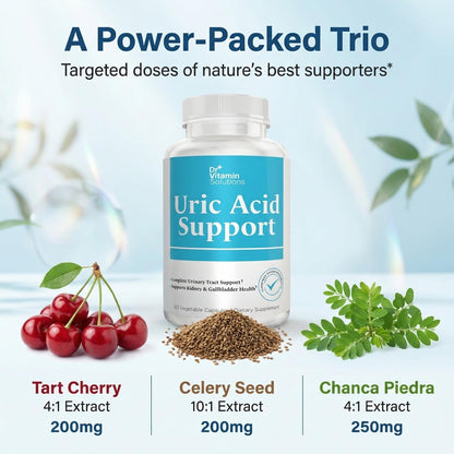 Dr Vitamin Uric Acid Support - Tart Cherry, Cranberry + Pomegranate - Urinary Tract Support - 60 Vegetarian Capsules