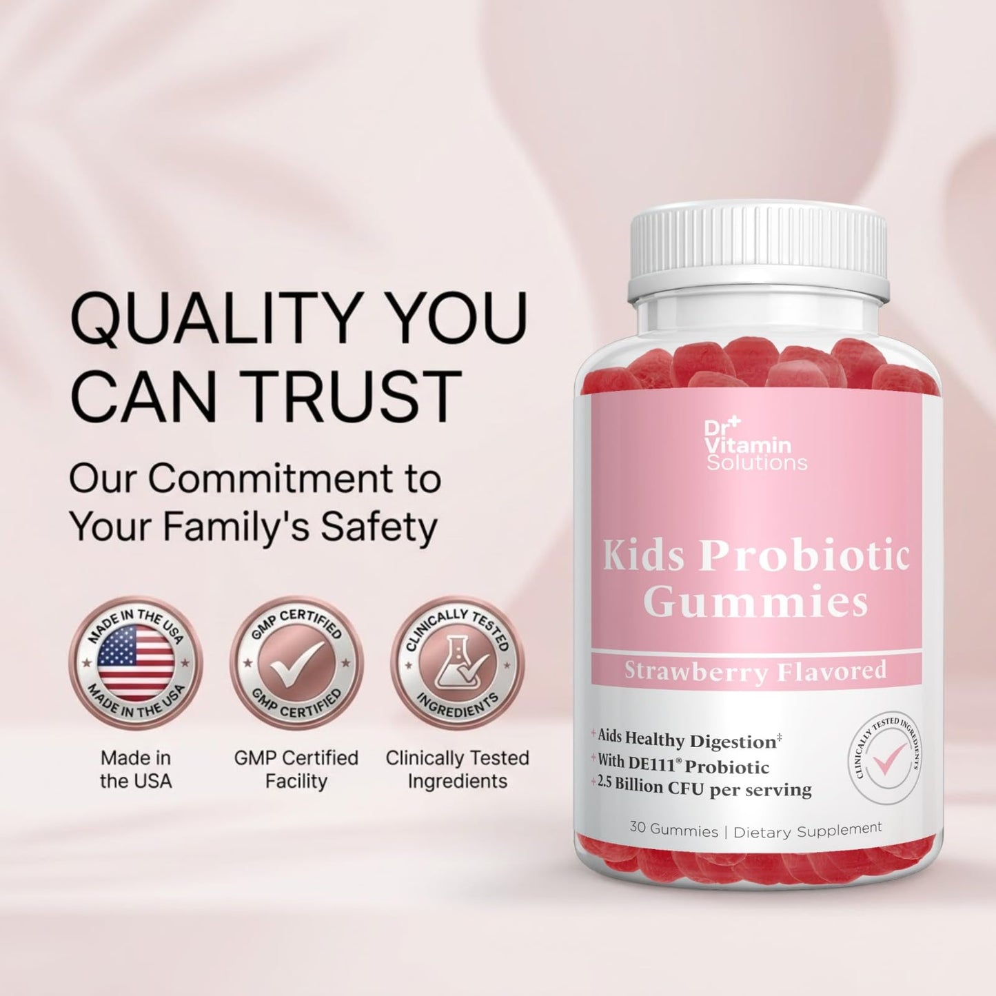 DR VITAMIN SOLUTIONS Kids Organic Probiotic Gummies for Digestive Support – 2.5 Billion CFU DE111 Probiotic – Vegan, Non-GMO, Pectin Gummies – 60 Count