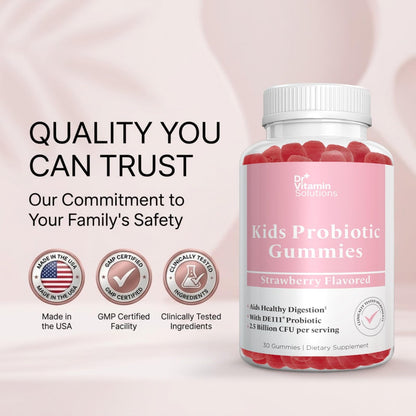 DR VITAMIN SOLUTIONS Kids Organic Probiotic Gummies for Digestive Support – 2.5 Billion CFU DE111 Probiotic – Vegan, Non-GMO, Pectin Gummies – 60 Count