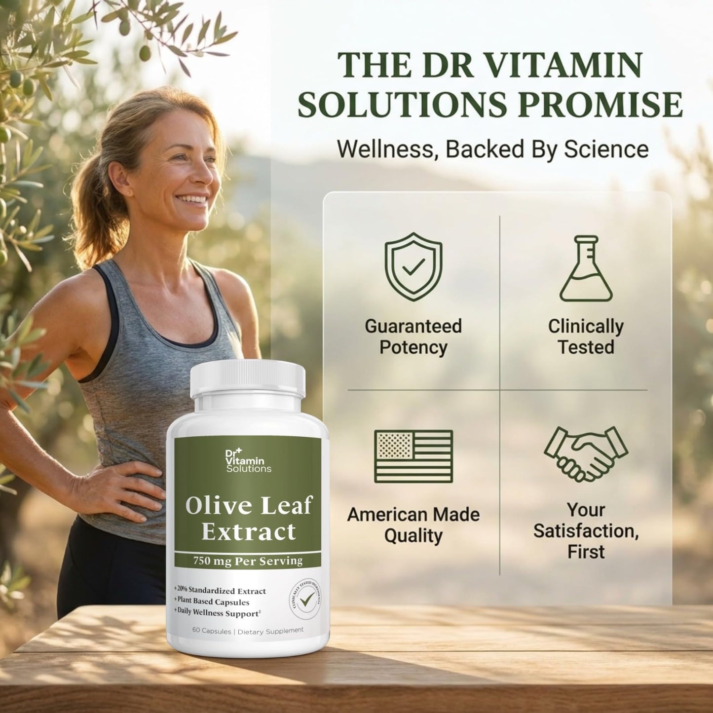 Olive Leaf Extract Capsules 750mg - 150mg Oleuropein, 60 Capsules 2 Month