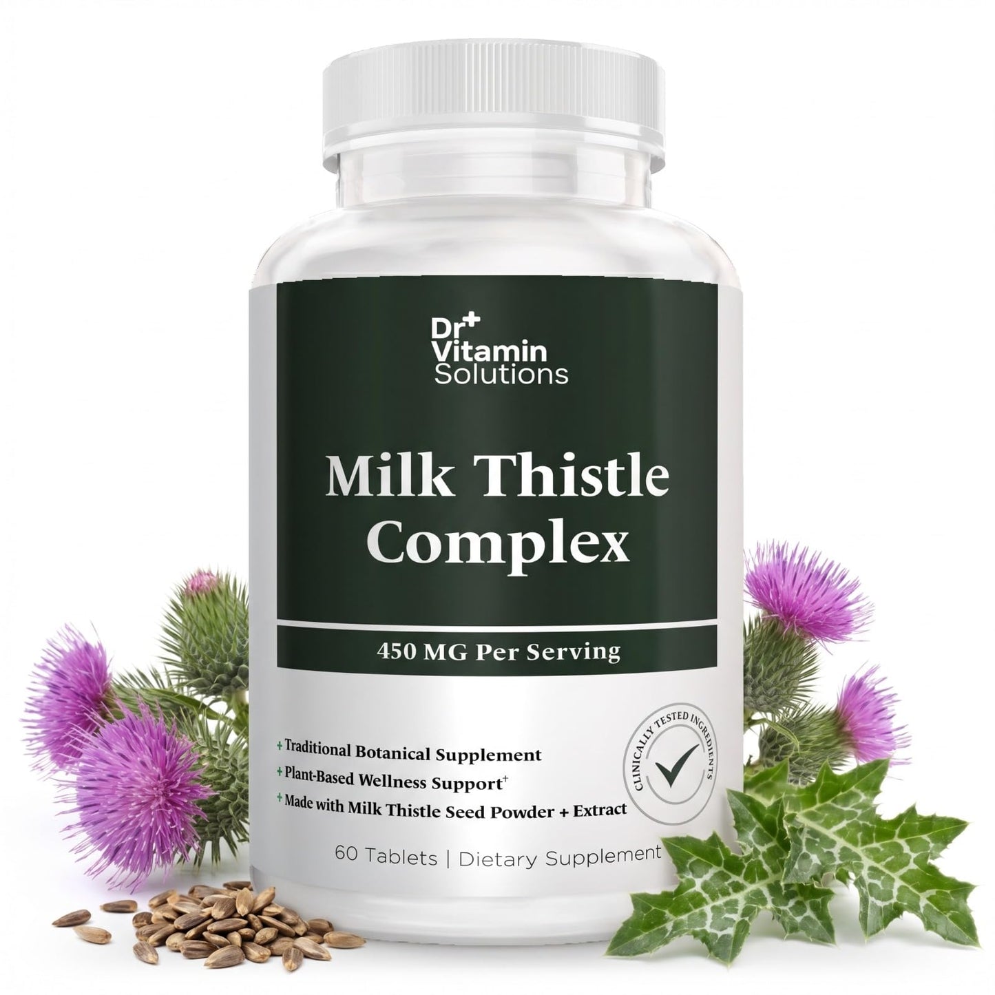 DR Vitamin Milk Thistle Complex 450 mg – 175 mg Standardized Milk Thistle Extract Plus 275 mg Milk Thistle Powder – Herbal Supplement – Non-GMO – 60 Tablets