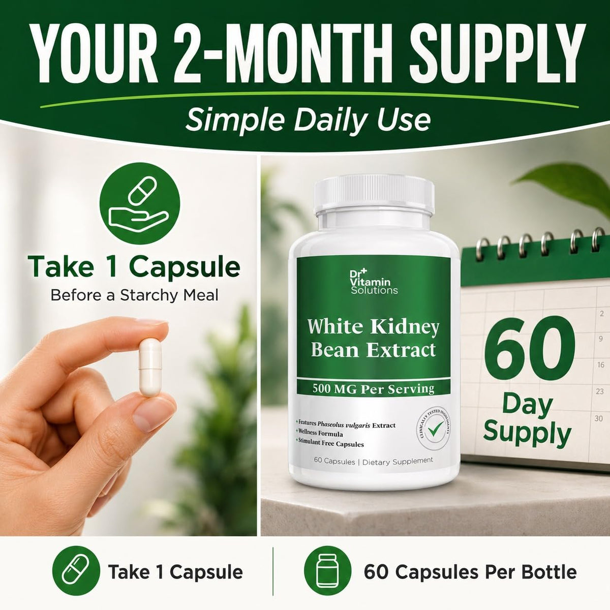 Dr Vitamin White Kidney Bean Extract 500 mg, 60 Vegetable Capsules