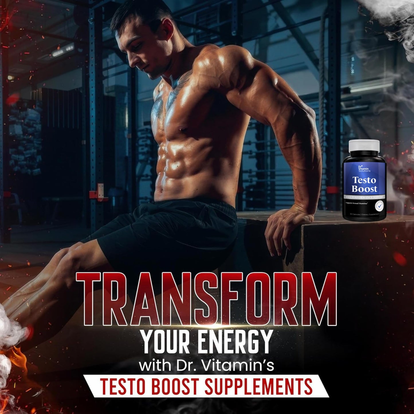 Dr. Vitamin Testo Boost Supplement for Men - Stamina, Endurance & Energy Enhancement - Male Testosterone Booster w/ Fenugreek, Tribulus, Tongkat Ali, Horny Goat Weed - 30 Capsules
