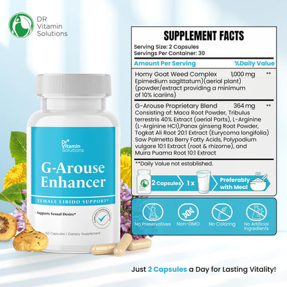 G-Arouse Enhancer for Female | Libido Booster for Women | Fast Acting Formula w/Horny Goat Weed, Maca Root, Tongkat Ali & Tribulus | Female Libido Booster for Energy, 60 Capsules