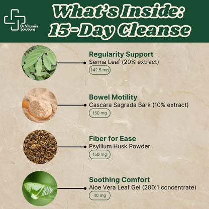 15 Day Cleanse – Natural Colon Detox & Digestive Support with Senna, Aloe Vera, Cascara Sagrada & Probiotics – Gentle, Vegan, 15-Day Cleansing Program