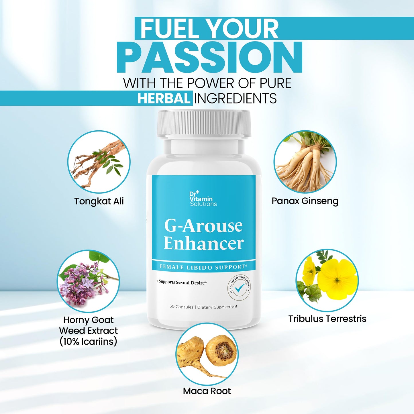 G-Arouse Enhancer for Female | Libido Booster for Women | Fast Acting Formula w/Horny Goat Weed, Maca Root, Tongkat Ali & Tribulus | Female Libido Booster for Energy, 60 Capsules