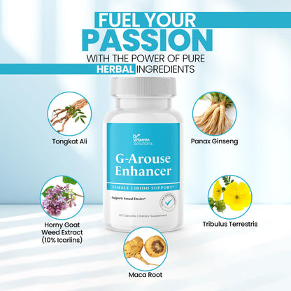 G-Arouse Enhancer for Female | Libido Booster for Women | Fast Acting Formula w/Horny Goat Weed, Maca Root, Tongkat Ali & Tribulus | Female Libido Booster for Energy, 60 Capsules